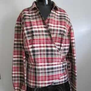 Ann Taylor plaid check silk wrap top